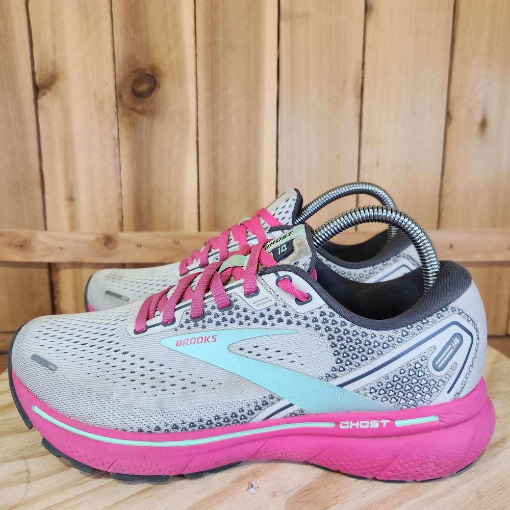 Brooks Ghost 14 Shoes Womens 8 Gray Pink Mesh Running Sneakers NO INSOLES